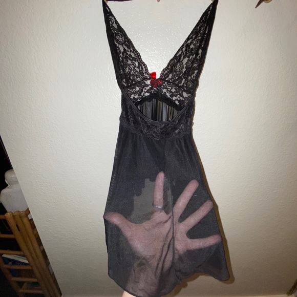 H.O.T. Black Lace Sheer Babydoll Halter Chemsie - Picture 10 of 10